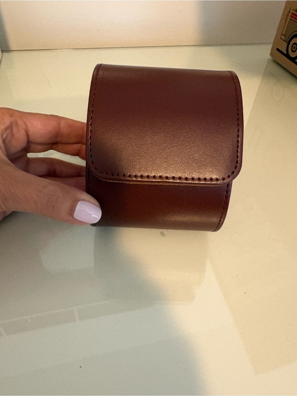 Brown watch case for travel